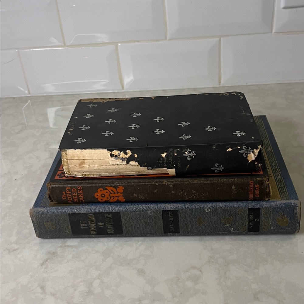 Antique decorative book stack cofee table books sweet small books tallest 9” (8)